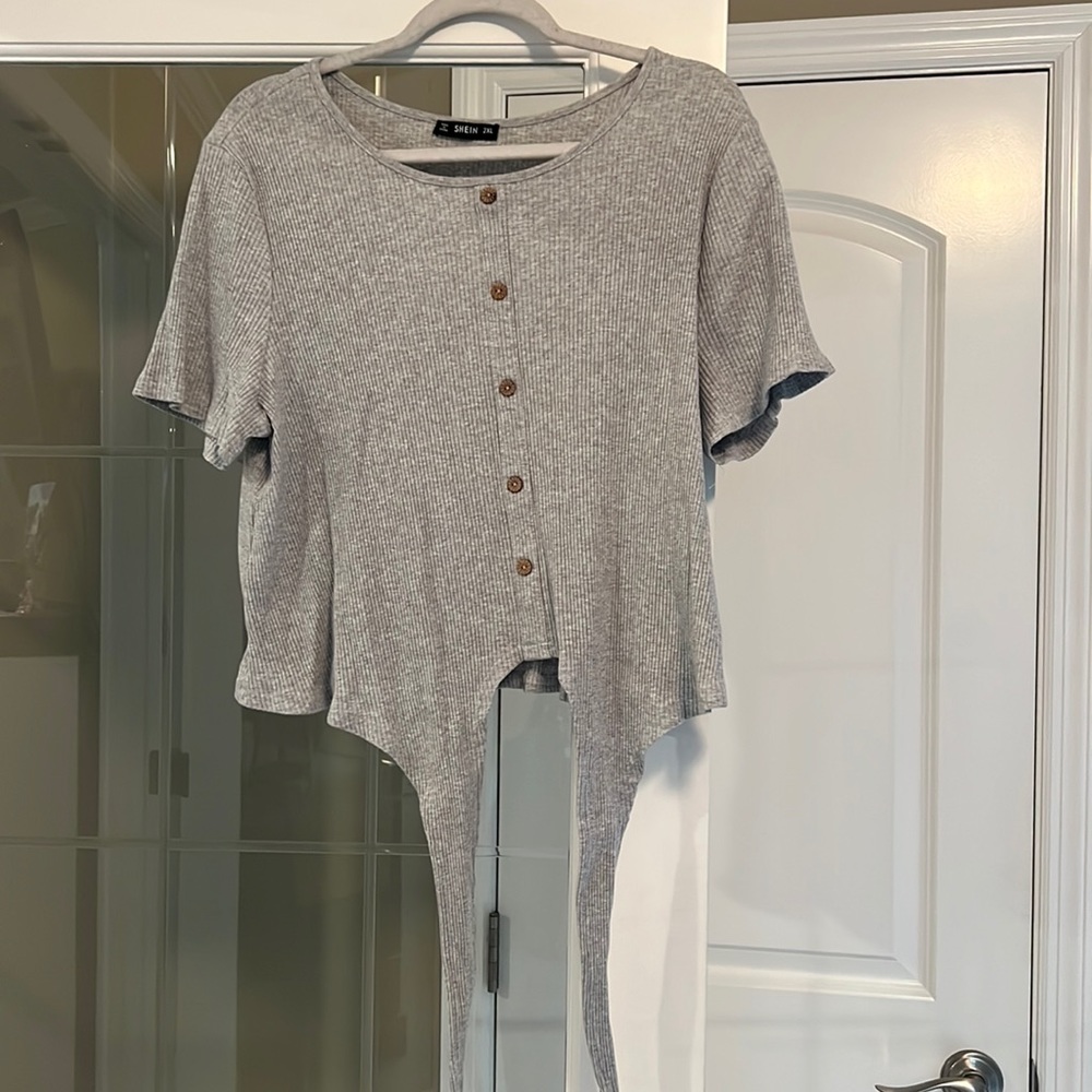 Gray Top with Tie in Front